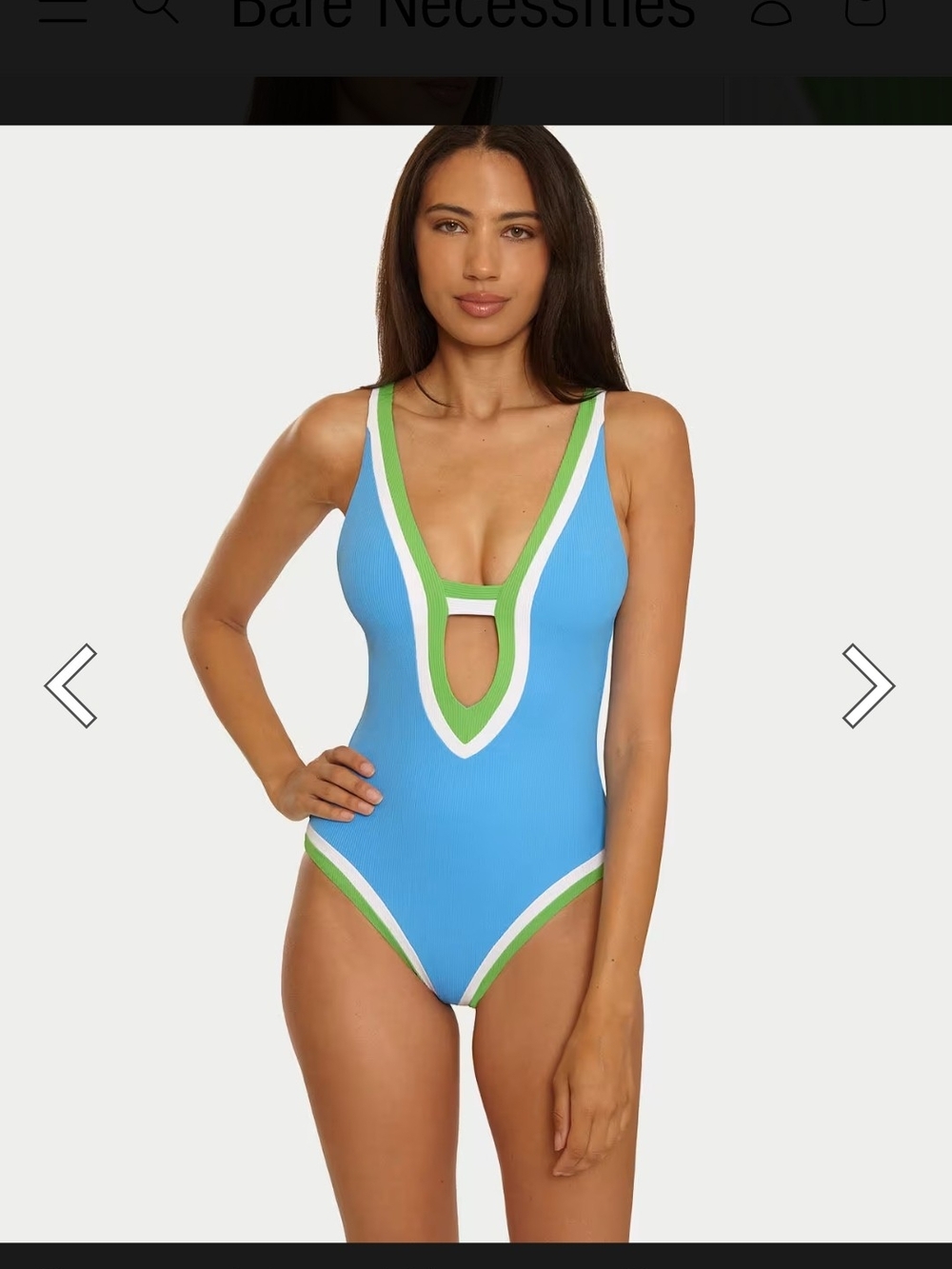 BECCA Blue One-Piece Swimsuit with Green & White Trim